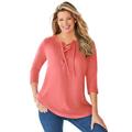 Plus Size Women's Lace-Up Three-Quarter Sleeve Tee by Woman Within in Sweet Coral (Size 5X)