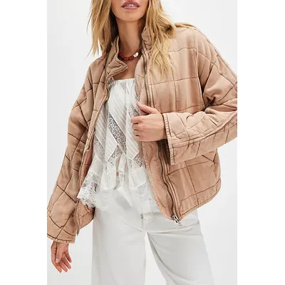 Dolman Quilted Knit Jacket at Free People in Champagne Diamonds, Size: Medium