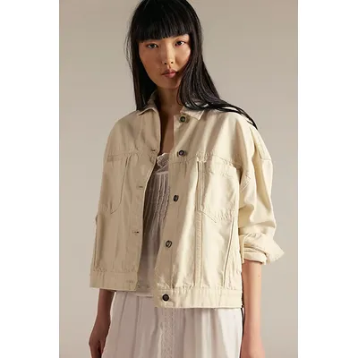 We The Free Opal Swing Denim Jacket at Free People in Bright Ecru, Size: XL