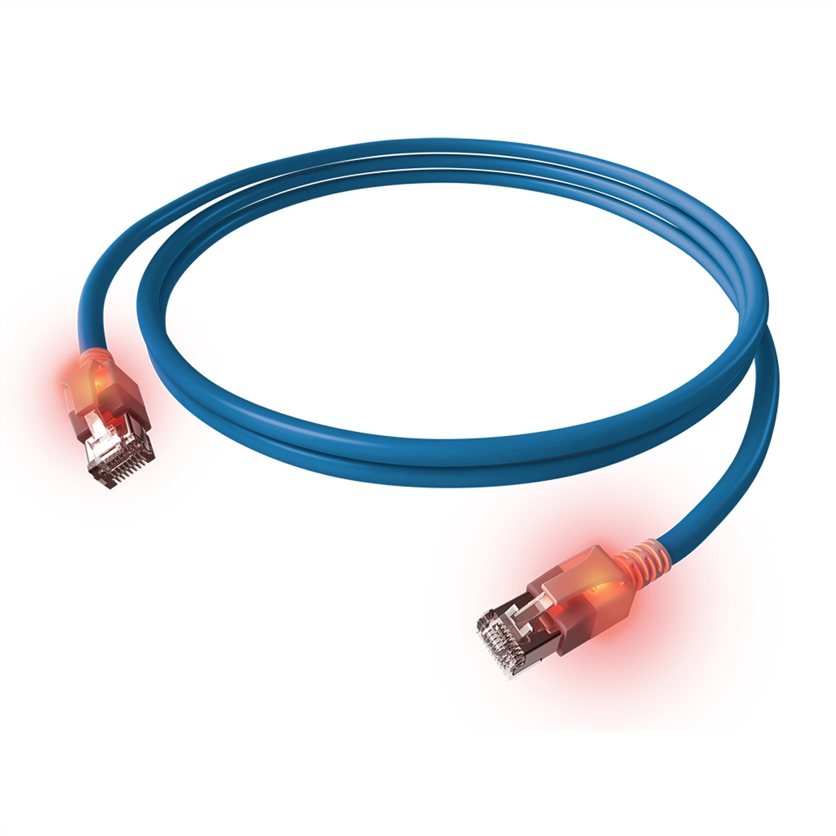 EasyLan DualBoot LED Patchkabel RJ45 S/FTP Cat.6A (Class EA), mit saCon Stecker, LSOH, blau, 10 m
