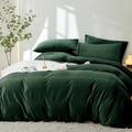 Freyamy Double Duvet Cover Set Dark Green Warm Winter Velvet Flannel Bedding Set Thermal Thick Soft Duvet Cover With Zipper Closure Double Quilt Cover and 2 Pillowcases 50x75cm