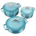 Cooks Professional Cast Iron Casserole Set of 3 | 20cm, 26cm & 28cm | 2.8L, 5.8L & 4.3L Dishes | Enamelled Cast Iron Pans with Lids | Non Stick Interior | For All Hob Types | Graduated Teal