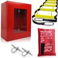 Fire Escape Ladder 2 Story 13ft (4m) with Cabinet - Wall Mounted Fire Escape Ladder for Home - Included Two Story Ladder & Fire Blanket