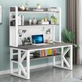 FAANAS Computer Desk with Storage Shelves & Pegboard Modern Student Writing Desk Large Study Writing Workstation Table for Home Office(39Inch, Grey+White)