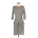 Lake Flower Casual Dress - Sheath Scoop Neck 3/4 Sleeve: Gray Print Dresses - Women's Size Small