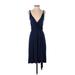 Ella Moss Casual Dress - Party V Neck Sleeveless: Blue Solid Dresses - Women's Size Small