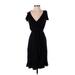 Ella Moss Casual Dress - Wrap V Neck Short sleeves: Black Solid Dresses - Women's Size Small