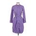 J.Crew Casual Dress - Shirtdress Collared 3/4 sleeves: Purple Print Dresses - Women's Size 6 Petite