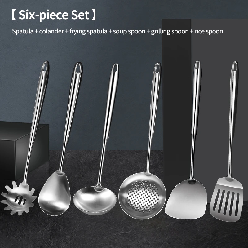 Pelle à pot épaissie, spatule à frire domestique en acier inoxydable 304, ustensiles de cuisine, cuillère à soupe, ensemble de spatules de cuisine de qualité alimentaire