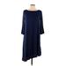 Susana Monaco Casual Dress - A-Line Boatneck 3/4 sleeves: Blue Print Dresses - Women's Size Large