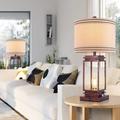 17 Stories Suhaill 28-inch Table Lamp Set w/ USB A+C Port Bulb Included Linen/Metal in Red | 28 H x 13 W x 13 D in | Wayfair