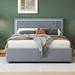 Ivy Bronx Platform Bed w/ Rivet-Decorated Headboard, LED Bed Frame & 4 Drawers Upholstered/Velvet in Gray | 47 H x 64 W x 86 D in | Wayfair