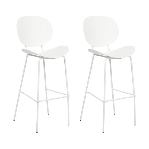 Barstuhl 2er Set Weiß Kunststoff mit Metallgestell Fußstütze Lehne Skandi Modern für den Innenbereich Küche Esszimmer Möbel Ausstattung