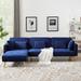 Blue L-shaped Velvet Sleeper Sectional Sofa with Recliner, Convertible Bed, Left Facing