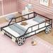 Metal Twin Size Car-shaped Platform Bed with Wheels and Headlights Decoration