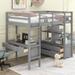 Gray Gray Pine Wood Loft Bed with Built-in Desk