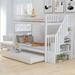 White Solid Wood Twin Over Twin Bunk Bed with Trundle, Shelves