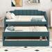 Green Twin Upholstered Daybed with Trundl & 2 Storage Trundle Drawers,Twin Size Sofa Bed Daybed with 3 Drawers&Backrest