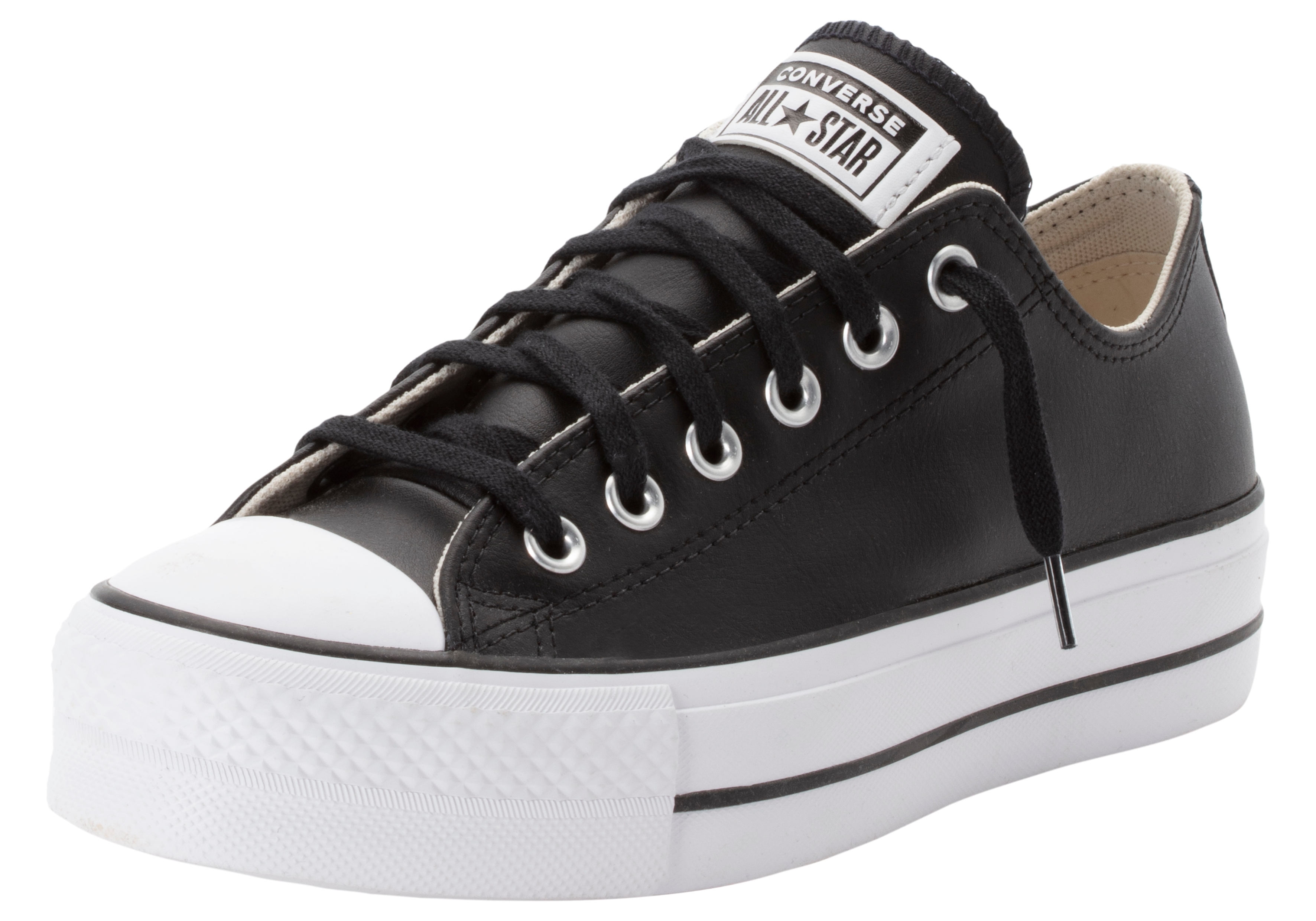 Sneaker CONVERSE "CHUCK TAYLOR ALL STAR PLATFORM LEATHER", Damen, Gr. 39,5, schwarz-weiß (schwarz, weiß), Leder, Schuhe Sneaker