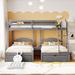 Gray Velvet Triple Bunk Bed for 3, Wood Full Over Twin & Twin Bunk Bed w/ Drawers&Guardrails for Kids, No Box Spring Needed