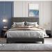 Queen Size Bed Frame Elegance Upholstered Panel Bed with Tufted Headboard, Linen Upholstered Bed, Box Spring Needed, Grey