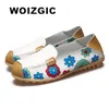 WOIZGIC Damen Mutter Frauen Weiblichen Echten Leder Schuhe Wohnungen Weiche Frühling Herbst Blumen Slip Auf Plus Größe 42 43 44 XY-Y178