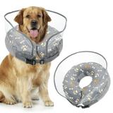 Qweryboo Inflatable Dog Cones Donut Collar Alternative After Surgery Neck Donut Stop Licking Surgical Recovery Comfy Comfortable Soft Pillow Cones Elizabethan Collars for Large Dogs(Grey-M)