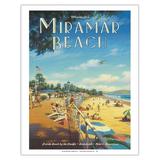 Miramar Beach Hotel - Montecito California - Private Beach by the Pacific - Vintage Travel Poster by Kerne Erickson - Fine Art Matte Paper Print (Unframed) 11x14in