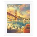 San Francisco California - Golden Gate Bridge - Marin Headlands - Vintage Travel Poster by Kerne Erickson - Fine Art Rolled Canvas Print 16in x 20in