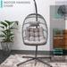 Outdoor Swing Chair Wicker Egg Chair with Stand and Cushions Hanging Chair for Bedroom Patio Porch Balcony Hammock Chair Outdoor Lounger Light Gray