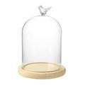 Clear Glass Cloche Bell Jar Display Case with Bird Handle Wooden Base Immortal Flower Glass Cover Large Size Office Home Decoration