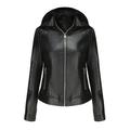 ZyeKqe Leather Jackets for Women Long Sleeve Full Zip up Coat Outwear with Detachable hoodie Plus Size