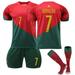 PhiFA Portugal Ronaldo Soccer Jerseys for Kids Boys & Girls Number #7 Printed Jersey Soccer Youth Practice Outfits Football Training Uniforms Black Away 22