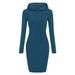 Besolor Women Hoodie Dress Long Sleeve Solid Pocket Knee Length Slim Pullover Dresses Casual Sweatshirt Fall Clothes for Women