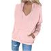 ZyeKqe Sweatshirt for Women V Neck Long Sleeve Pullovers Drawstring Hoodies Solid Color Trendy Tops