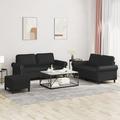 vidaXL 3 Piece Sofa Set with Cushions Black Faux Leather