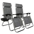 Infinity Zero Gravity Chair Pack 2 Outdoor Lounge Patio Chairs with Pillow and Utility Tray Adjustable Folding Recliner for Deck Patio Beach Yard Gray