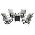 Aluminum 34-in Round Patio Fire Table Set with Swivel Rocking Chairs