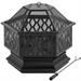 YOJFOTOOU. Large Fire Pit 28in Hex-Shaped Firepit Outdoor Wood Burning Fireplace with Spark Screen & Fire Poker for Outside Patio