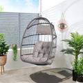 OC Orange-Casual Swing Egg Chair witouth Stand Patio Wicker Hanging Swing Chair Indoor & Outdoor All Weather Wicker Foldable Hammock Chair Light Grey