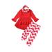 Eyicmarn Girl s Three-Piece Suit Flared Long Sleeve Round Neck Ruffle Hem Dress Style Tops + Heart Print Pants + Circle Scarf