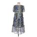 Influence Casual Dress - A-Line Crew Neck Short sleeves: Blue Floral Dresses - Women's Size 6