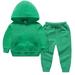 Virmaxy Toddler Baby Hoodies 2 Piece Set Solid Color Elastic Cuffs Tops With Elastic Waist Sweatpants Set Crew Neck Long Sleeve Tops Trousers Set Fall Winter Fashion Set For Kids Green 18-24 Months