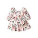 Frobukio Kids Girls Floral Dress Square Neck Long Sleeve Dress Fall Casual Princess Dress Party Dress