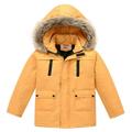 Boys Girls Puffer Down Jacket Kids Solid Color Winter Thick Warm Parka Jacket Detachable Hood Jacket Windproof Tops Outwear Orange 9-10 Years