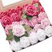 TETOU Artificial Flowers 50pcs Real Looking Blush Ombre Colors Foam Fake Roses with Stems for DIY Wedding Bouquets Pink Bridal Shower Centerpieces Floral Arrangements Party Tables Home Decorations