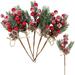 Namzi 6PCS Christmas Berries Red Stems Evergreen Pine Branches Snow Flocked Red Holly Berry Pine Cone Floral Sprays Decoration Winter Holiday Floral Picks