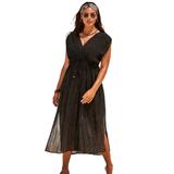 Plus Size Women's Surplice Maxi Cover Up Dress by Swimsuits For All in Black Gold (Size 18/20)