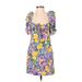 Zara Casual Dress - Mini Plunge Short sleeves: Purple Floral Dresses - Women's Size Small