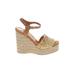 Vera Pelle Wedges: Tan Solid Shoes - Women's Size 38 - Open Toe